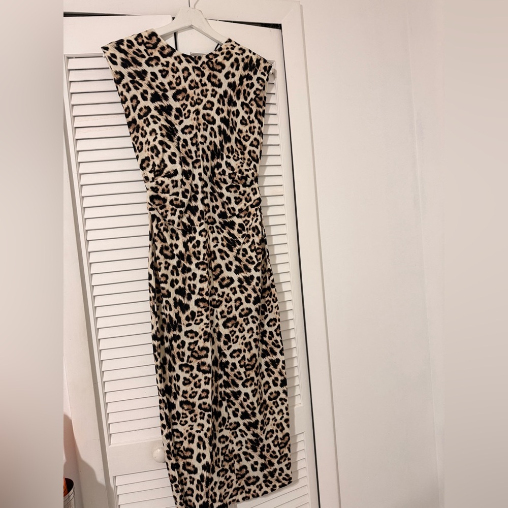 Zara Leopard Print Sleeveless Midi Dress - Beige & Black
